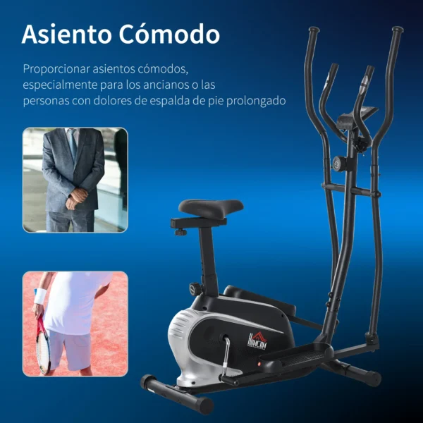 Bicicleta Elíptica con Resistencia Magnética Ajustable de 8 Niveles Bicicleta de Fitness con Sillín Regulable Pantalla LCD Pulsómetro y Soporte para Móvil para Casa Gimnasia 103x62x151 cm Negro - Imagen 9