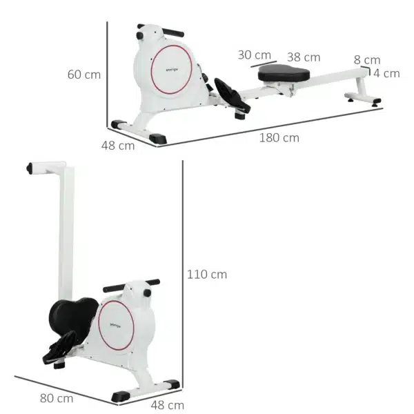 Máquina de Remo Magnético Remo para Casa Plegable Resistencia de 8 Niveles Pantalla LCD y 2 Ruedas 180x48x60 cm Blanco - Imagen 7