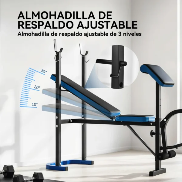 Banco de Musculación Banco de Pesas con Soporte para Barra y Respaldo Ajustable para Entrenamiento en Casa Gimnasio Azul - Imagen 9