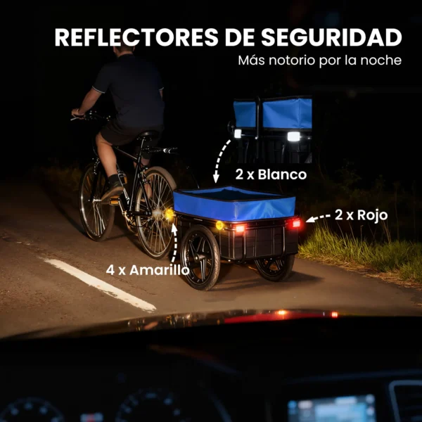 Remolque de Bicicleta 40 kg Cubierta de Tela Oxford con Reflectores y Marco de Acero 144x59x80 cm Azul - Imagen 3
