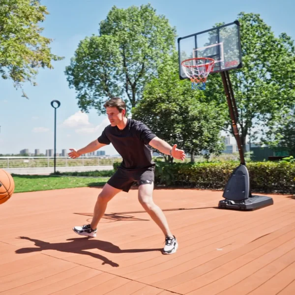 Canasta de Baloncesto Ajustable 236-293 cm con Ruedas Tablero de PC Base Rellenable para Exterior Negro - Imagen 5