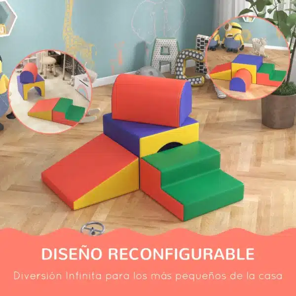 Juego de 4 Bloques Psicomotricidad para Niños de 1-3 Años Tapizado en PU 150x50x39 cm Multicolor - Imagen 8