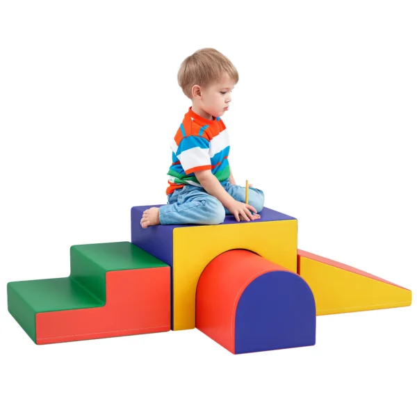 Juego de 4 Bloques Psicomotricidad para Niños de 1-3 Años Tapizado en PU 150x50x39 cm Multicolor - Imagen 4
