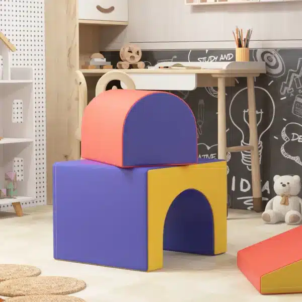 Juego de 4 Bloques Psicomotricidad para Niños de 1-3 Años Tapizado en PU 150x50x39 cm Multicolor - Imagen 6