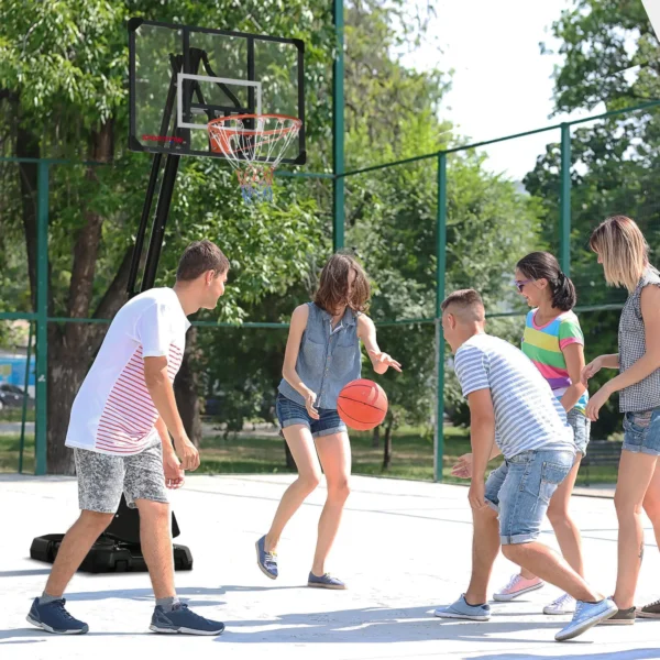 Canasta de Baloncesto Ajustable 236-293 cm con Ruedas Tablero de PC Base Rellenable para Exterior Negro - Imagen 10