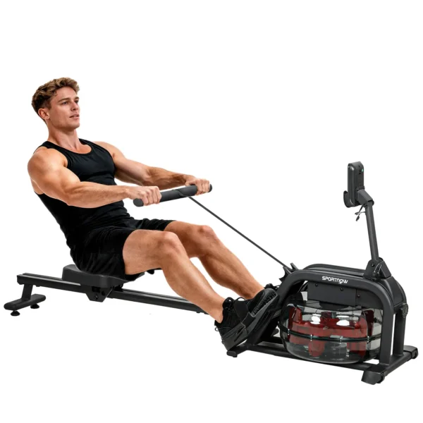 Remo de agua, remo para musculación en casa depósito ajustable 6-11L pantalla LCD soporte para tablet 170x46x77cm negro - Imagen 3