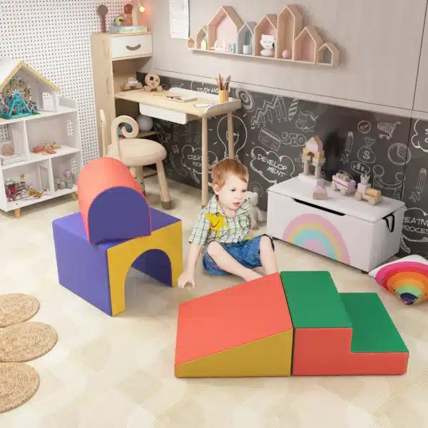 Juego de 4 Bloques Psicomotricidad para Niños de 1-3 Años Tapizado en PU 150x50x39 cm Multicolor - Imagen 2