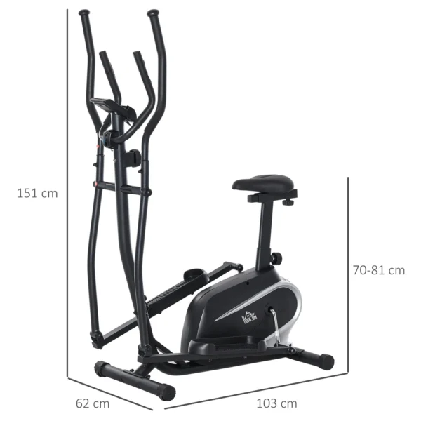 Bicicleta Elíptica con Resistencia Magnética Ajustable de 8 Niveles Bicicleta de Fitness con Sillín Regulable Pantalla LCD Pulsómetro y Soporte para Móvil para Casa Gimnasia 103x62x151 cm Negro - Imagen 10