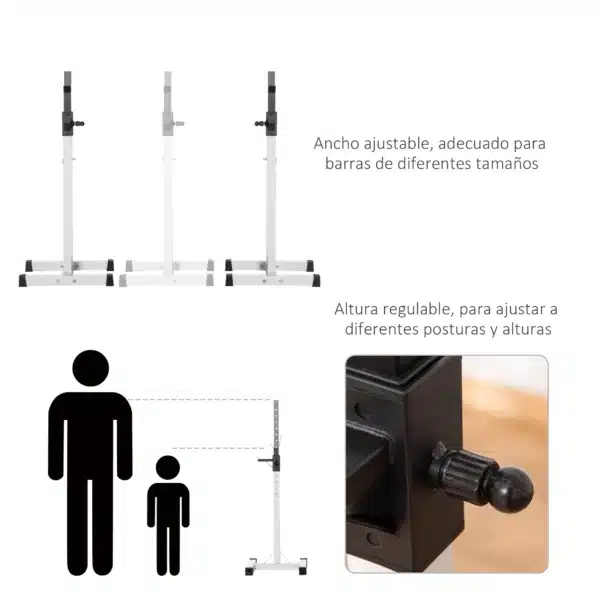 Soporte para Pesas Estante Soporte Barra Pesas Ajustable para Ejercicios Sentadillas en Hogar y Oficina Carga 150 kg de Acero Altura Regulable de 121-171 cm Negro y Rojo - Imagen 17