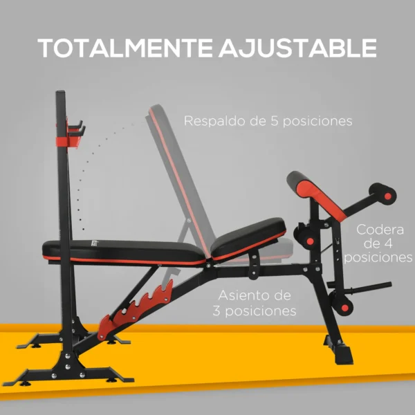 Banco de Musculación Multifuncional con Respaldo Reclinable y Soporte de Barras Altura Ajustable 180x110x126 cm Negr - Imagen 8
