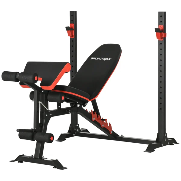 Banco de Musculación Multifuncional con Respaldo Reclinable y Soporte de Barras Altura Ajustable 180x110x126 cm Negr - Imagen 2