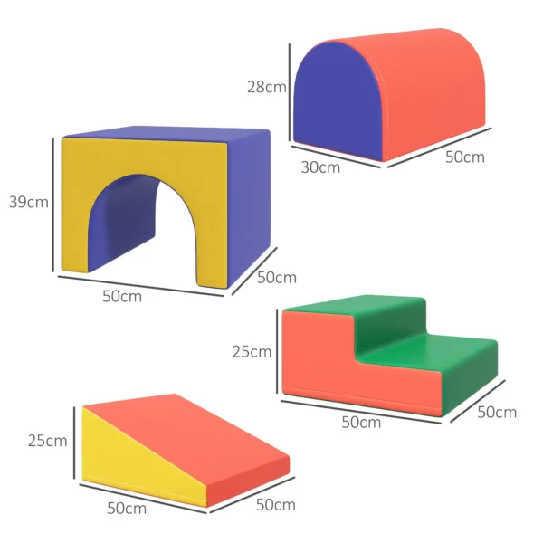 Juego de 4 Bloques Psicomotricidad para Niños de 1-3 Años Tapizado en PU 150x50x39 cm Multicolor - Imagen 11