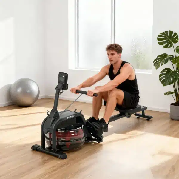 Remo de agua, remo para musculación en casa depósito ajustable 6-11L pantalla LCD soporte para tablet 170x46x77cm negro - Imagen 4