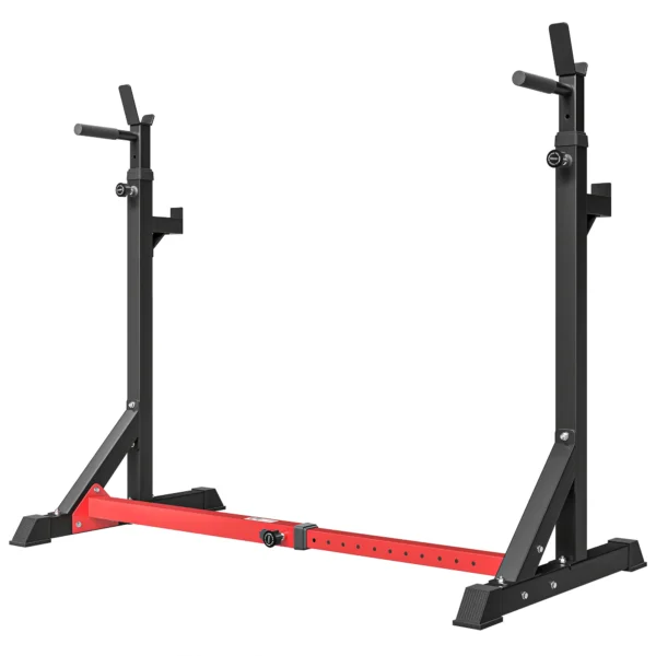 Soporte para Pesas Estante Soporte Barra Pesas Ajustable para Ejercicios Sentadillas en Hogar y Oficina Carga 150 kg de Acero Altura Regulable de 121-171 cm Negro y Rojo - Imagen 2