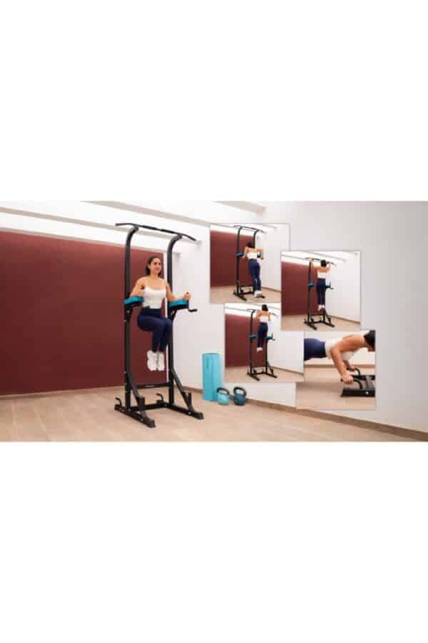 Drumfit PullUps 4000 Power tower. Multiestación de musculación. Torre de dominadas y fondos. Acolchado y con agarres antideslizantes. Altura ajustable. Máximo peso 120 kg. - Imagen 4