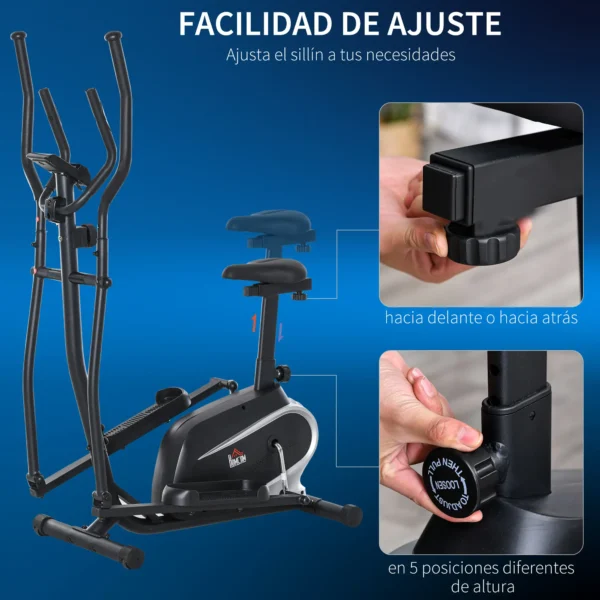 Bicicleta Elíptica con Resistencia Magnética Ajustable de 8 Niveles Bicicleta de Fitness con Sillín Regulable Pantalla LCD Pulsómetro y Soporte para Móvil para Casa Gimnasia 103x62x151 cm Negro - Imagen 7