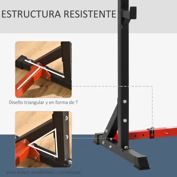 Soporte para Pesas Estante Soporte Barra Pesas Ajustable para Ejercicios Sentadillas en Hogar y Oficina Carga 150 kg de Acero Altura Regulable de 121-171 cm Negro y Rojo - Imagen 9