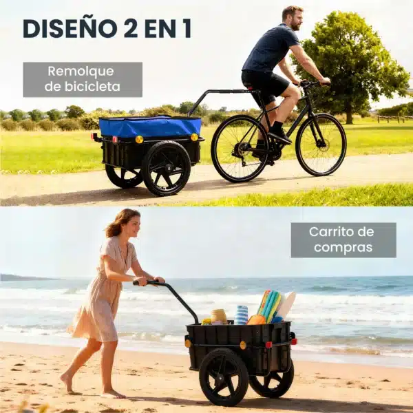Remolque de Bicicleta 40 kg Cubierta de Tela Oxford con Reflectores y Marco de Acero 144x59x80 cm Azul - Imagen 8