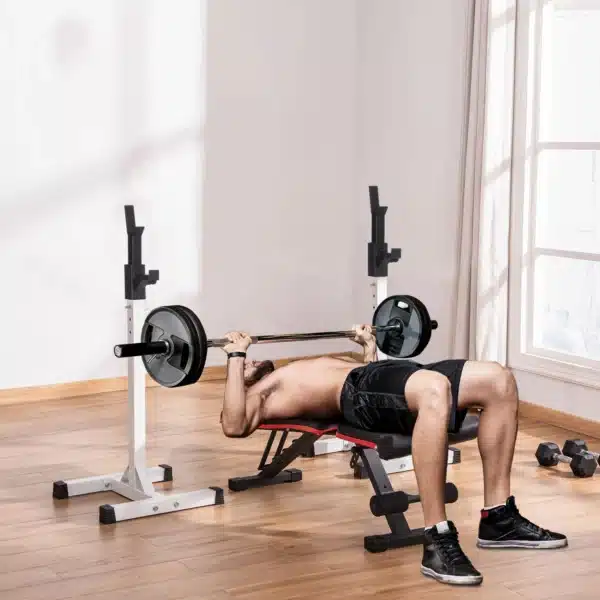 Soporte para Pesas Estante Soporte Barra Pesas Ajustable para Ejercicios Sentadillas en Hogar y Oficina Carga 150 kg de Acero Altura Regulable de 121-171 cm Negro y Rojo - Imagen 19