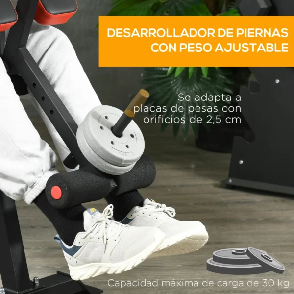 Banco de Musculación Multifuncional con Respaldo Reclinable y Soporte de Barras Altura Ajustable 180x110x126 cm Negr - Imagen 6
