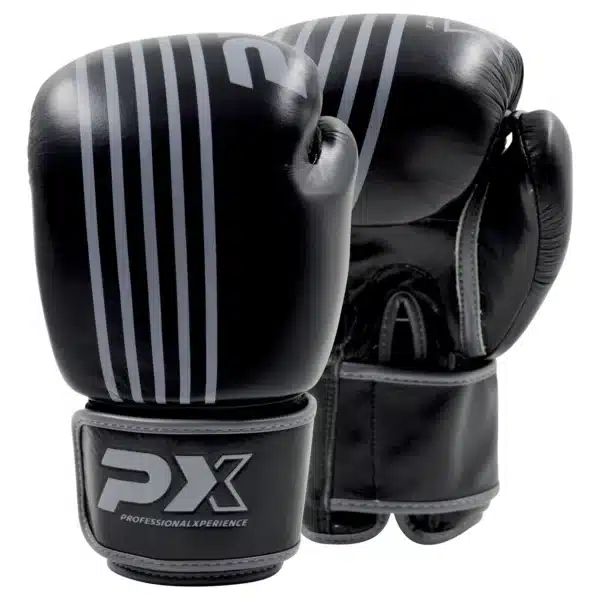 GUANTES BOXEO DE CUERO NEGRO-BLANCO/NEGRO-GRIS PX 8/10/12/14/16 ONZAS - Imagen 6