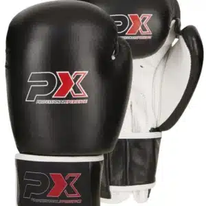 GUANTES BOXEO DE CUERO NEGRO-BLANCO/NEGRO-GRIS PX 8/10/12/14/16 ONZAS