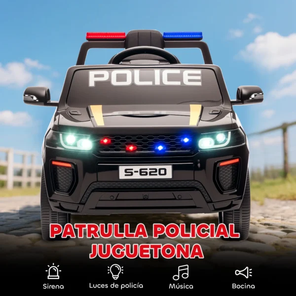 Coche Eléctrico para Niños de Policía con Mando a Distancia Motor Doble Sirena Suspensión en 4 Ruedas y Faros Negro - Imagen 7