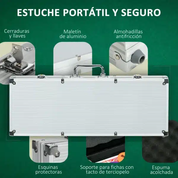 Set de Póker con 500 Fichas 2 Barajas de Cartas Dados Tapete y Botón de Crupier Set de Casino Texas Hold'em con Maletín - Imagen 7