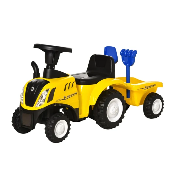 Tractor para Niños de 12-36 Meses con Remolque Extraíble Coche Correpasillos con Bocina Faros Pala Asiento de Suelo 25 cm y Rastrillo Carga 25 kg 91x29x44 cm Amarillo - Imagen 2