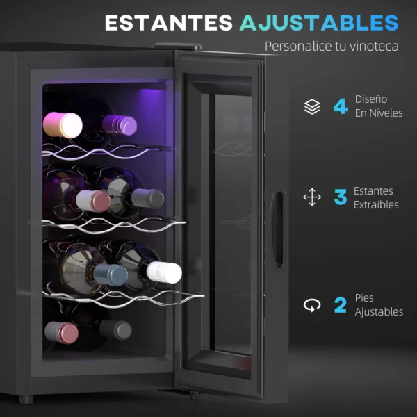 Vinoteca 8 Botellas con Doble Refrigeración Termoeléctrica Temperatura Ajustable 8-18℃ Puerta de Vidrio Negro - Imagen 7