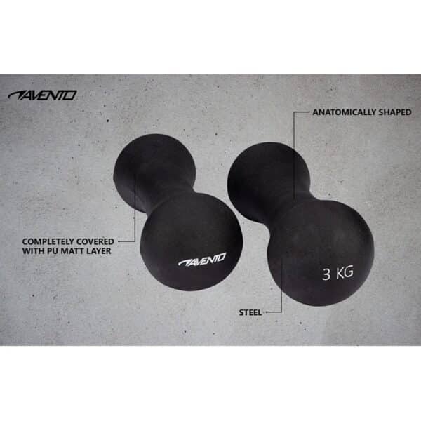 Mancuernas Avento 3 kg (Pareja) - Pesas de Mano de Acero con Recubrimiento de PU Antideslizante - Set de 2 Unidades - Negro - Imagen 4