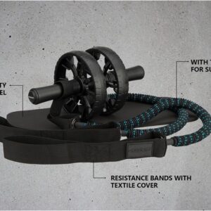 Avento Ab Roller Pro - Rueda Abdominal Doble con Bandas de Resistencia y Esterilla para Rodillas - Set de Entrenamiento Core