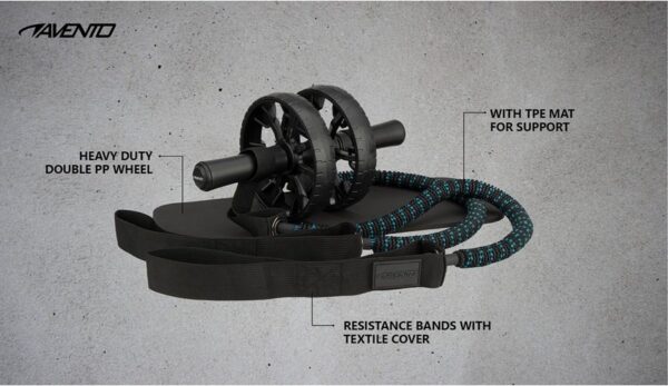 Avento Ab Roller Pro - Rueda Abdominal Doble con Bandas de Resistencia y Esterilla para Rodillas - Set de Entrenamiento Core