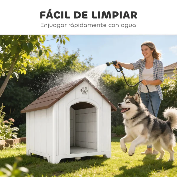 Caseta para Perros Exterior Casa para Perros Extragrandes de Plástico con 2 Ventanas Base Elevada Estacas Marrón Oscuro - Imagen 5