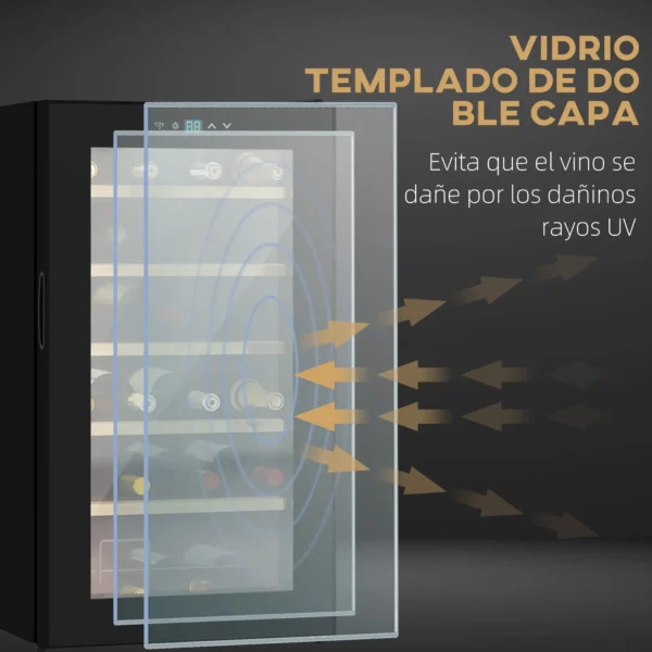 Nevera Vinos 24 Botellas 65L con Luz LED Interior Pantalla Táctil Puerta de Vidrio y 5 Estantes de Metal Negro - Imagen 5