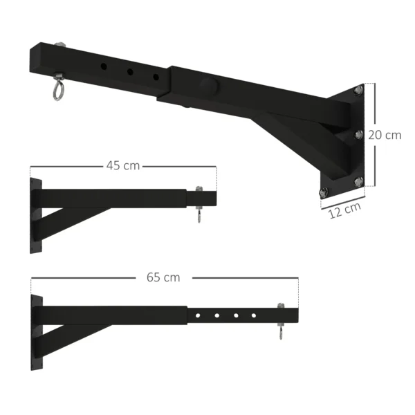 Soporte Saco Boxeo de Pared con Distancia Ajustable Gancho Giratorio Cadenas 45-65 cm Negro - Imagen 7