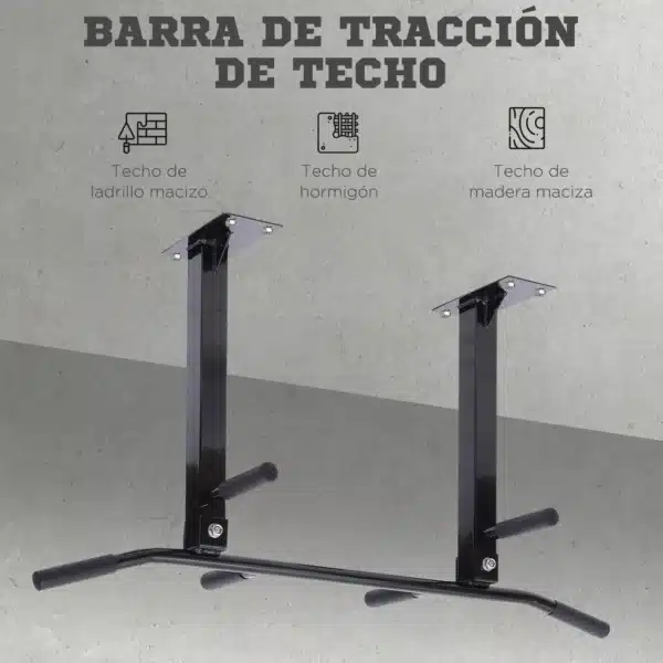 Barra de Dominadas en Techo Barra para Dominadas de Acero Barra de Tracción para Entrenamiento Casa 105,5x28x49 cm Negro - Imagen 9