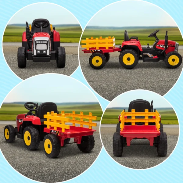 ractor Eléctrico con Remolque para Niños 3-6 Años con Control Remoto y Cinturón de Seguridad 136,5x50x52,5 cm Rojo - Imagen 4