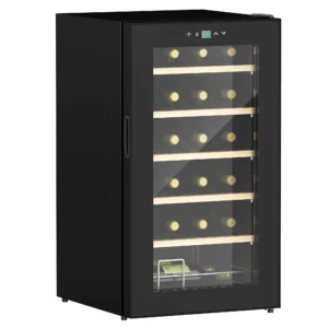 Nevera Vinos 24 Botellas 65L con Luz LED Interior Pantalla Táctil Puerta de Vidrio y 5 Estantes de Metal Negro