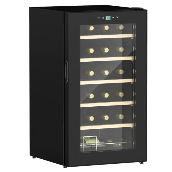 Nevera Vinos 24 Botellas 65L con Luz LED Interior Pantalla Táctil Puerta de Vidrio y 5 Estantes de Metal Negro