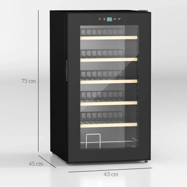 Nevera Vinos 24 Botellas 65L con Luz LED Interior Pantalla Táctil Puerta de Vidrio y 5 Estantes de Metal Negro - Imagen 10