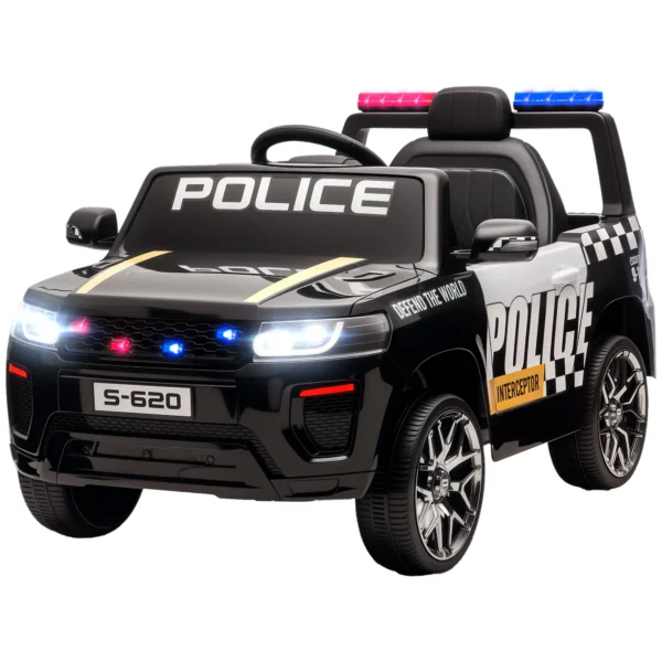 Coche Eléctrico para Niños de Policía con Mando a Distancia Motor Doble Sirena Suspensión en 4 Ruedas y Faros Negro - Imagen 2