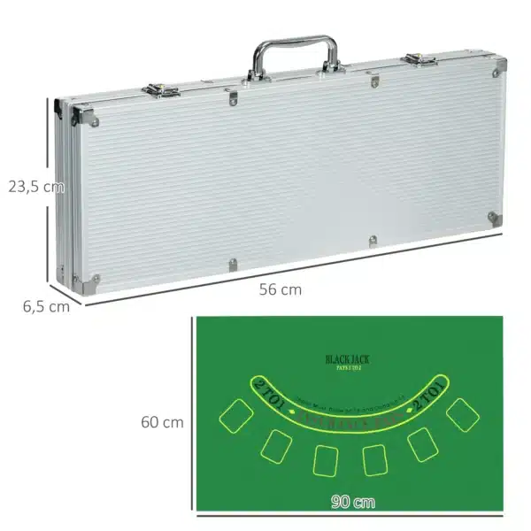 Set de Póker con 500 Fichas 2 Barajas de Cartas Dados Tapete y Botón de Crupier Set de Casino Texas Hold'em con Maletín - Imagen 10