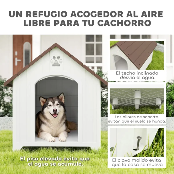 Caseta para Perros Exterior Casa para Perros Extragrandes de Plástico con 2 Ventanas Base Elevada Estacas Marrón Oscuro - Imagen 9