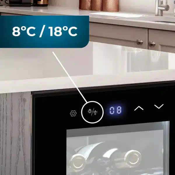 Bolero GrandSommelier 830 CoolWood Vinoteca Bodega puesta a temperatura de 8 botellas de capacidad con sistema termoeléctrico de enfriamiento que garantiza un alto rendimiento. Temperatura regulable y luz LED interior. - Imagen 5