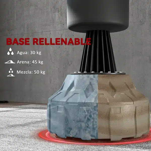 Saco de Boxeo de Pie 175 cm para Adultos Altura Ajustable de Banda Base Rellenable con Ventosas Amortiguador Negro - Imagen 9