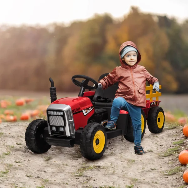 ractor Eléctrico con Remolque para Niños 3-6 Años con Control Remoto y Cinturón de Seguridad 136,5x50x52,5 cm Rojo - Imagen 11