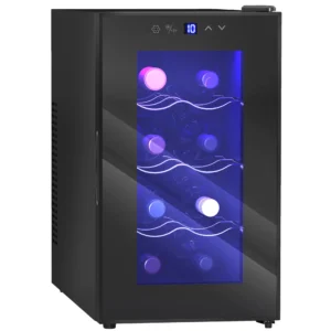 Vinoteca 8 Botellas con Doble Refrigeración Termoeléctrica Temperatura Ajustable 8-18℃ Puerta de Vidrio Negro
