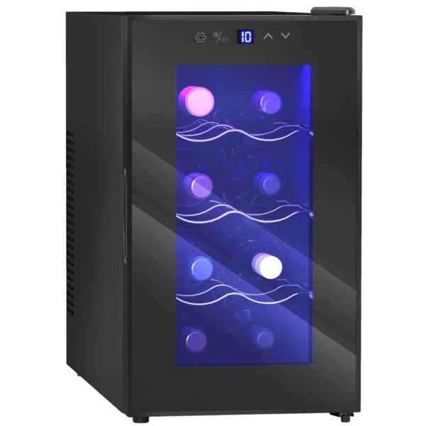Vinoteca 8 Botellas con Doble Refrigeración Termoeléctrica Temperatura Ajustable 8-18℃ Puerta de Vidrio Negro
