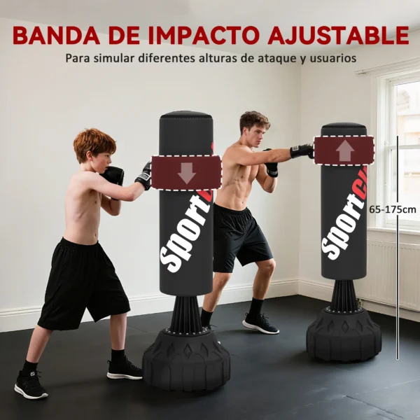 Saco de Boxeo de Pie 175 cm para Adultos Altura Ajustable de Banda Base Rellenable con Ventosas Amortiguador Negro - Imagen 10